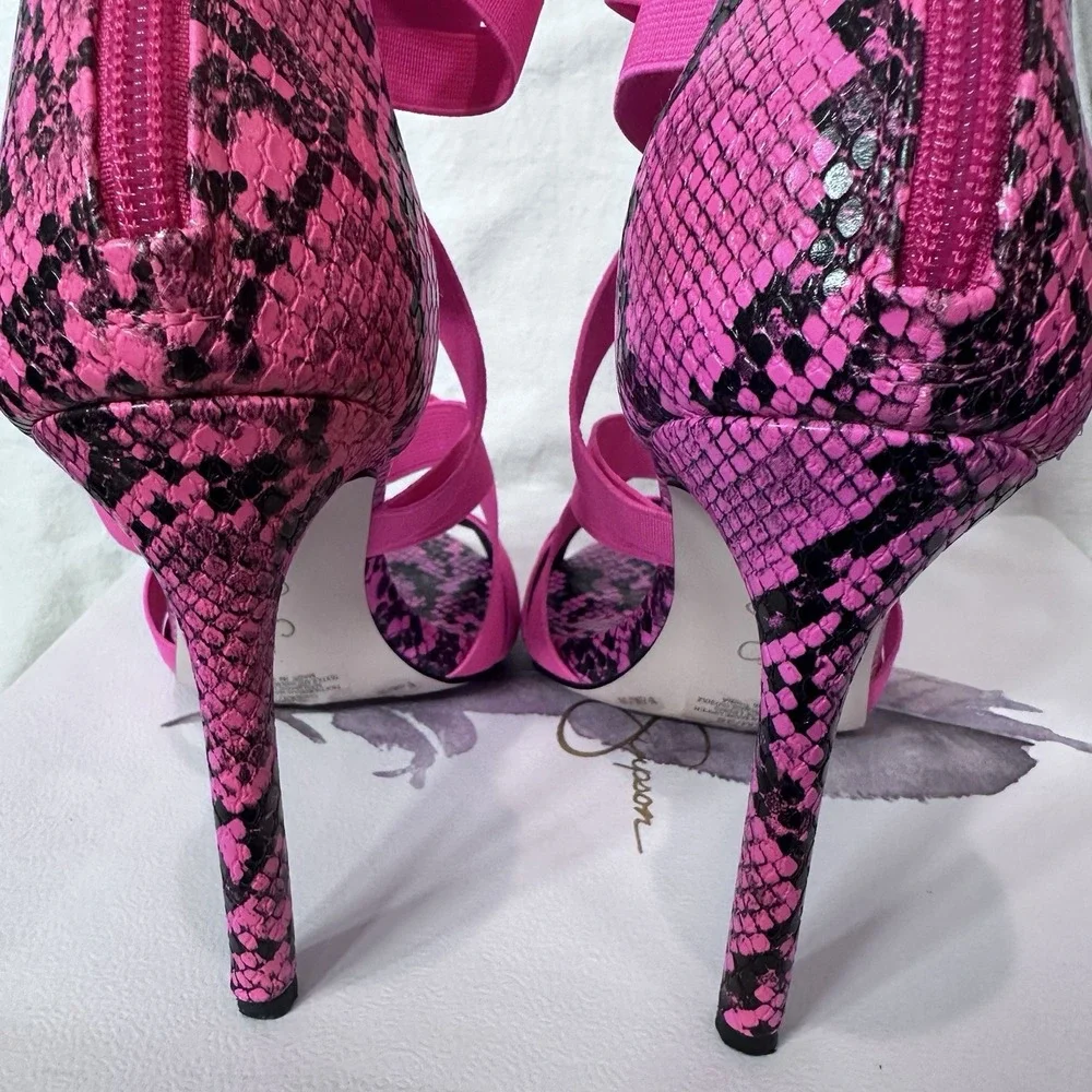 Jessica Simpson Jyra Heeled Sz 8.5 Pink Snake Elastic High Stiletto Heel‎ Pumps